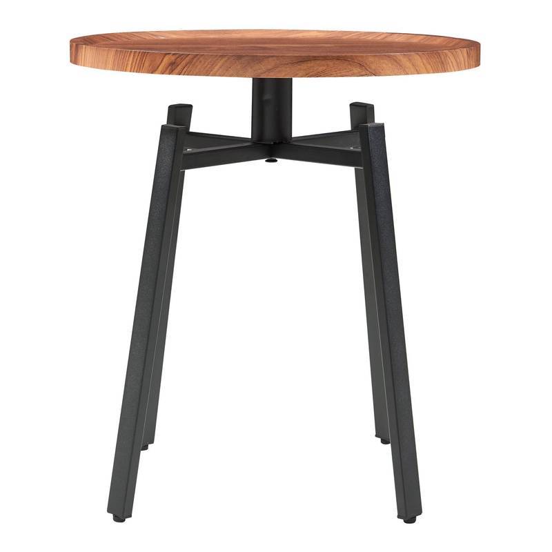 Bout de canapé rond en bois noyer et métal noir