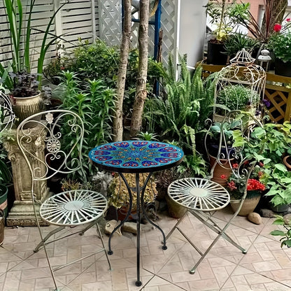 Guéridon en Fer Forgé avec Plateau Verre Mandala