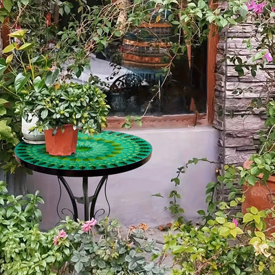 Guéridon en Fer Forgé avec Plateau Verre Mandala
