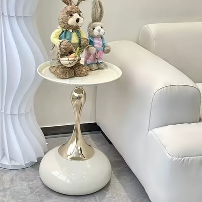 Bout de Canapé Rond avec Pied Doré Sculptural