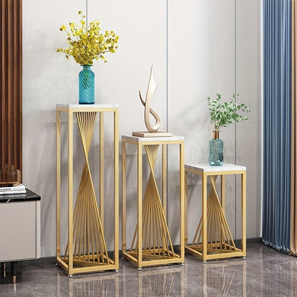 Guéridon Haut Métal Doré et Marbre