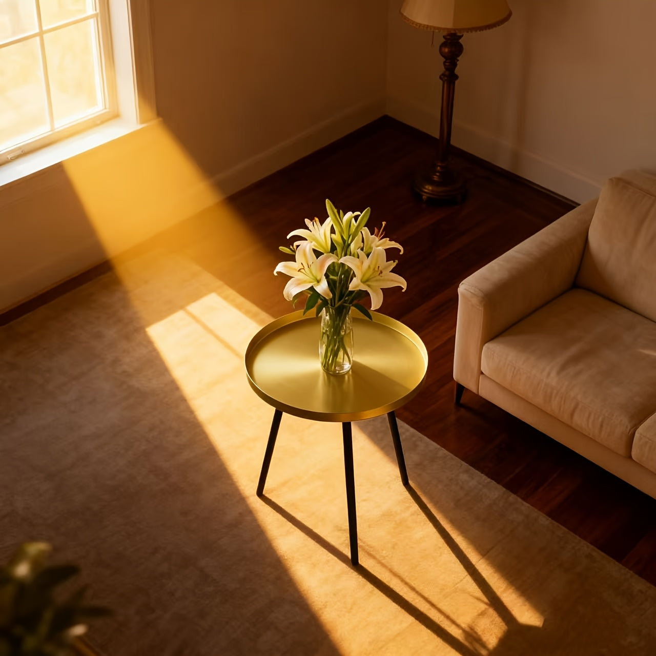 Bout de canapé rond doré et noir