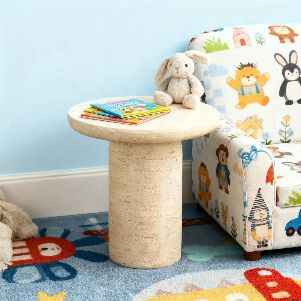 Bout de Canapé Rond Effet Travertin