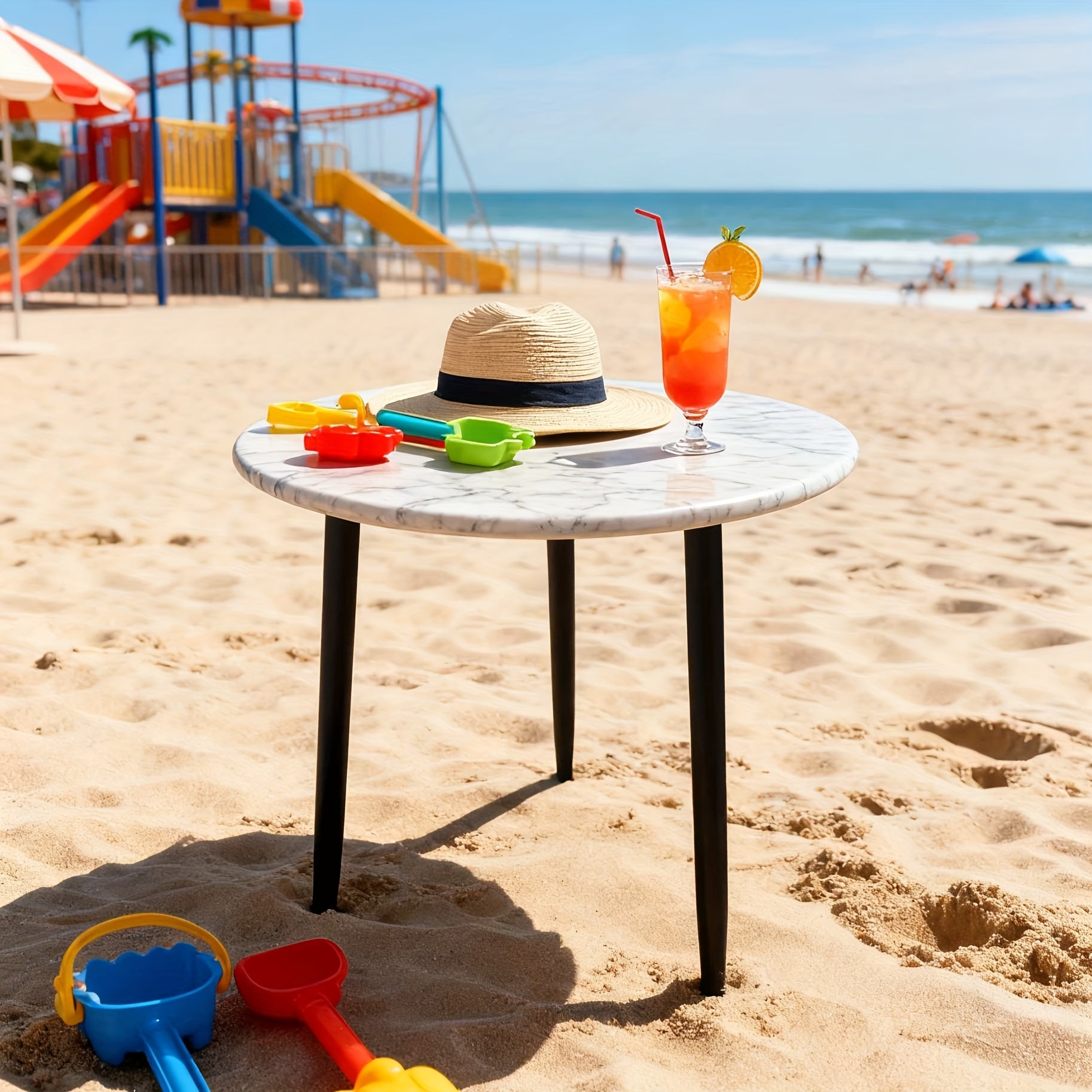 Bout de canapé rond effet marbre et métal noir