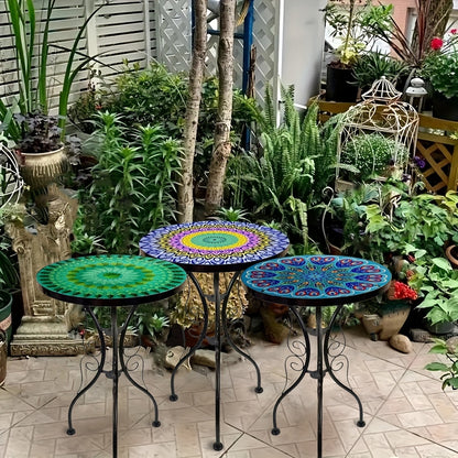 Guéridon en Fer Forgé avec Plateau Verre Mandala