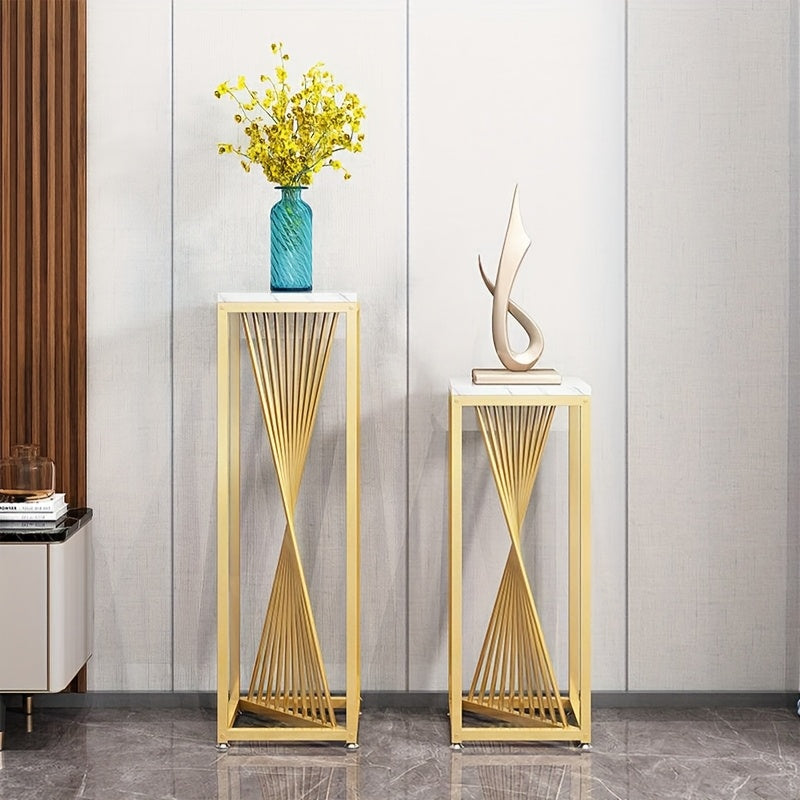 Guéridon Haut Métal Doré et Marbre