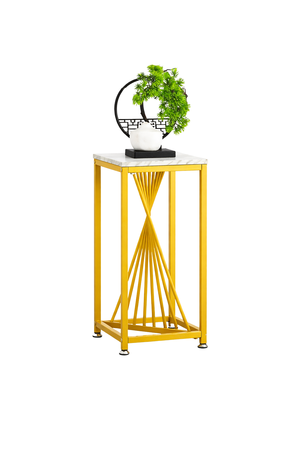 Guéridon Haut Métal Doré et Marbre