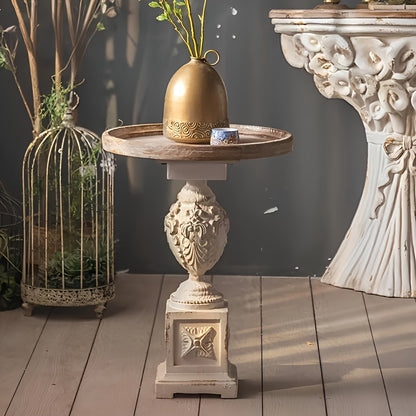 Guéridon Ancien Sculpté Patiné Blanc