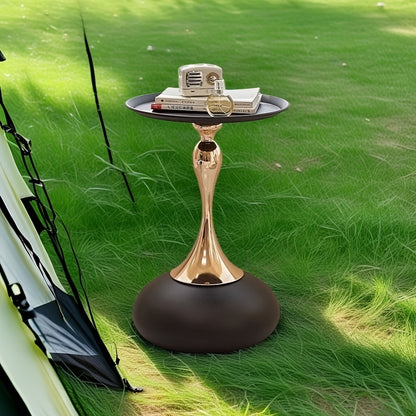 Bout de Canapé Rond avec Pied Doré Sculptural