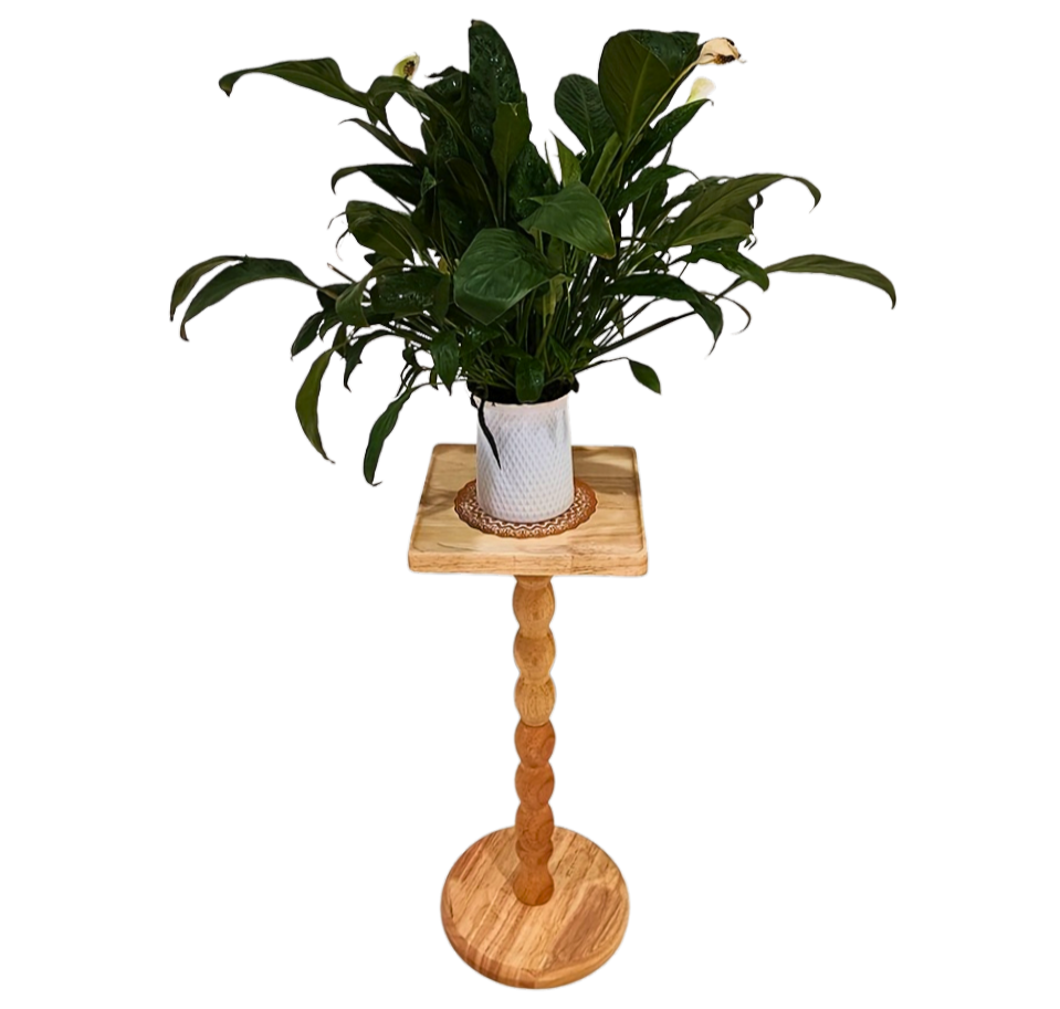 Guéridon en bois massif au pied torsadé sculpté