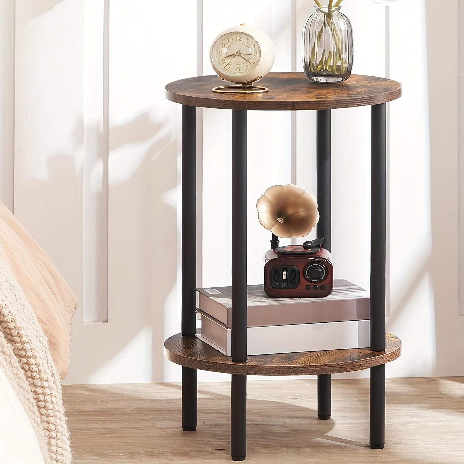 Bout de Canapé Rond Bois Industriel