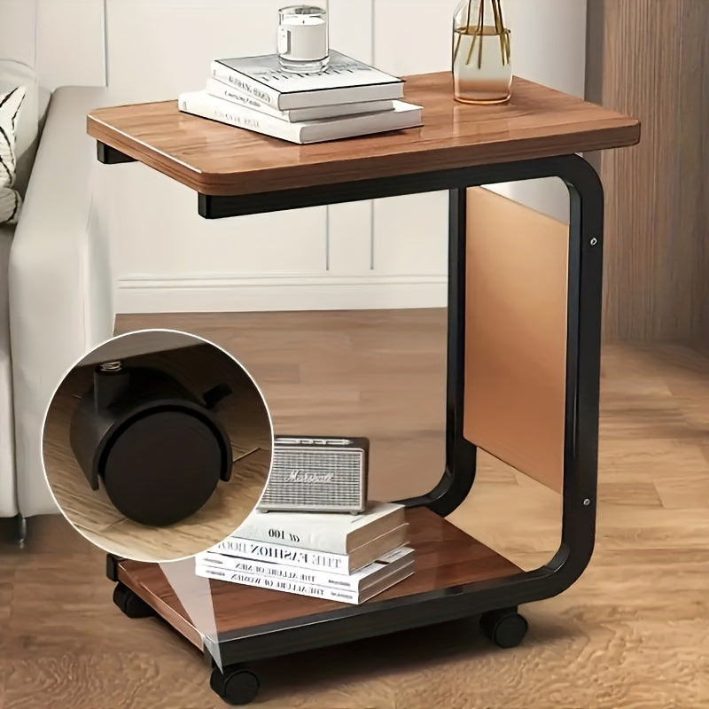 Bout de Canapé Bois 2 Niveaux à Roulettes