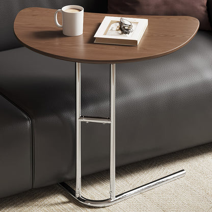 Bout de Canapé Demi-Lune Noyer avec Pieds Chromés