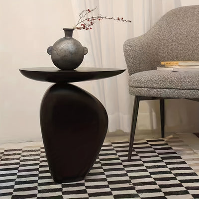 Bout de Canapé Design Noir avec Base Sculpturale Galet
