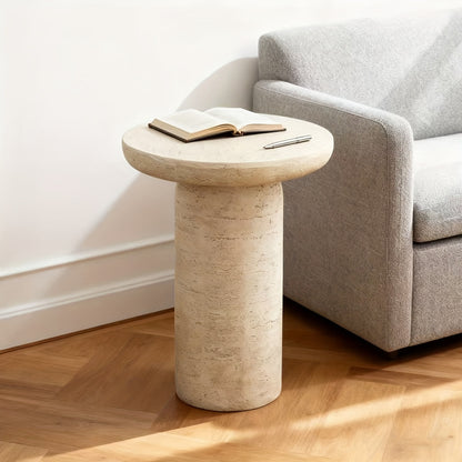 Bout de Canapé Rond Effet Travertin