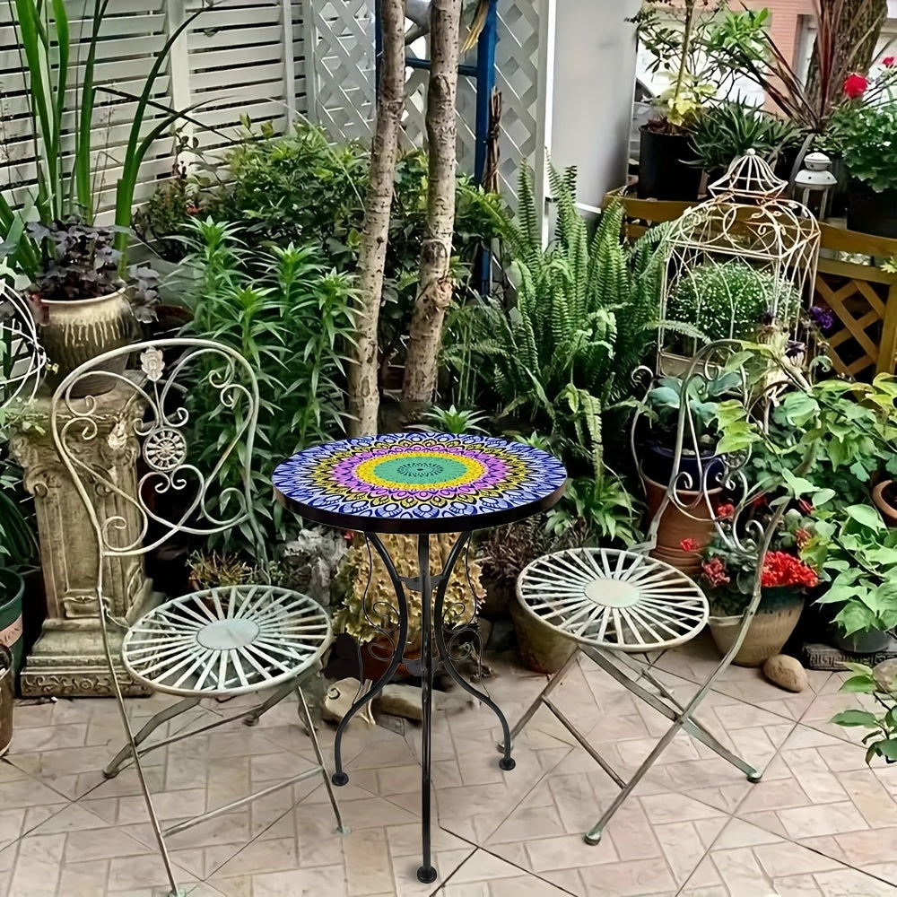 Guéridon en Fer Forgé avec Plateau Verre Mandala