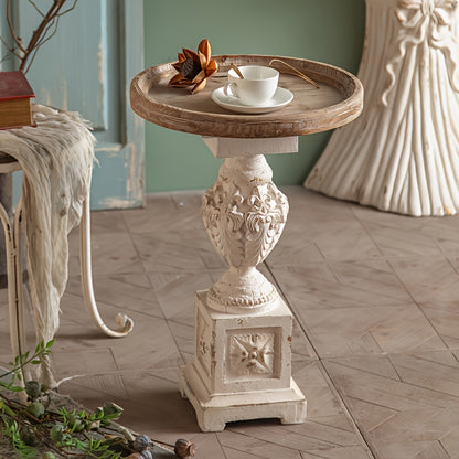 Guéridon Ancien Sculpté Patiné Blanc