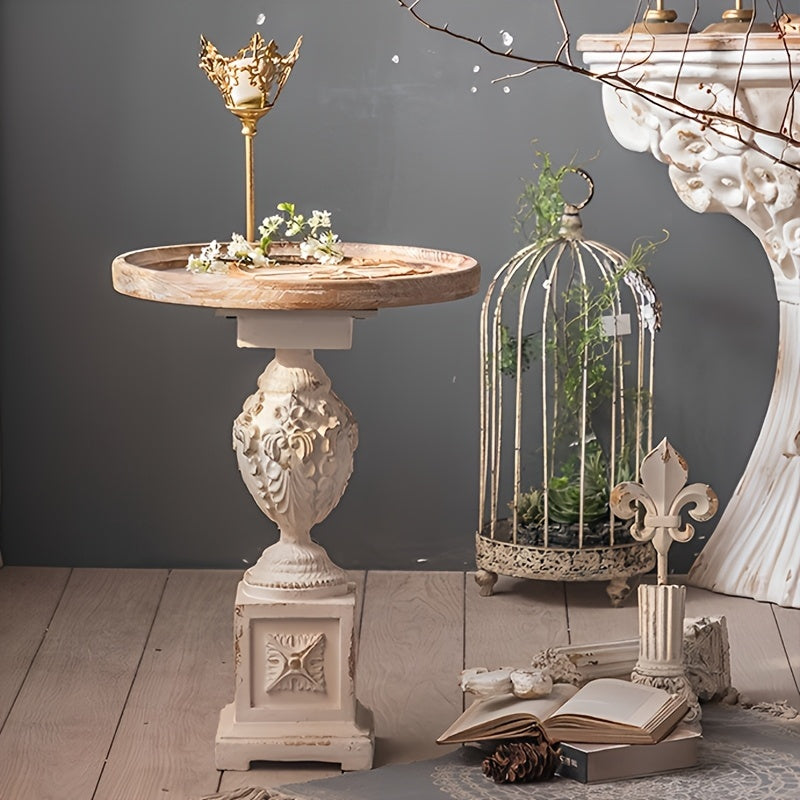 Guéridon Ancien Sculpté Patiné Blanc