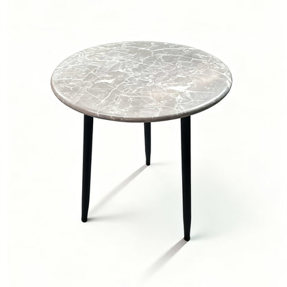 Bout de canapé rond effet marbre et métal noir