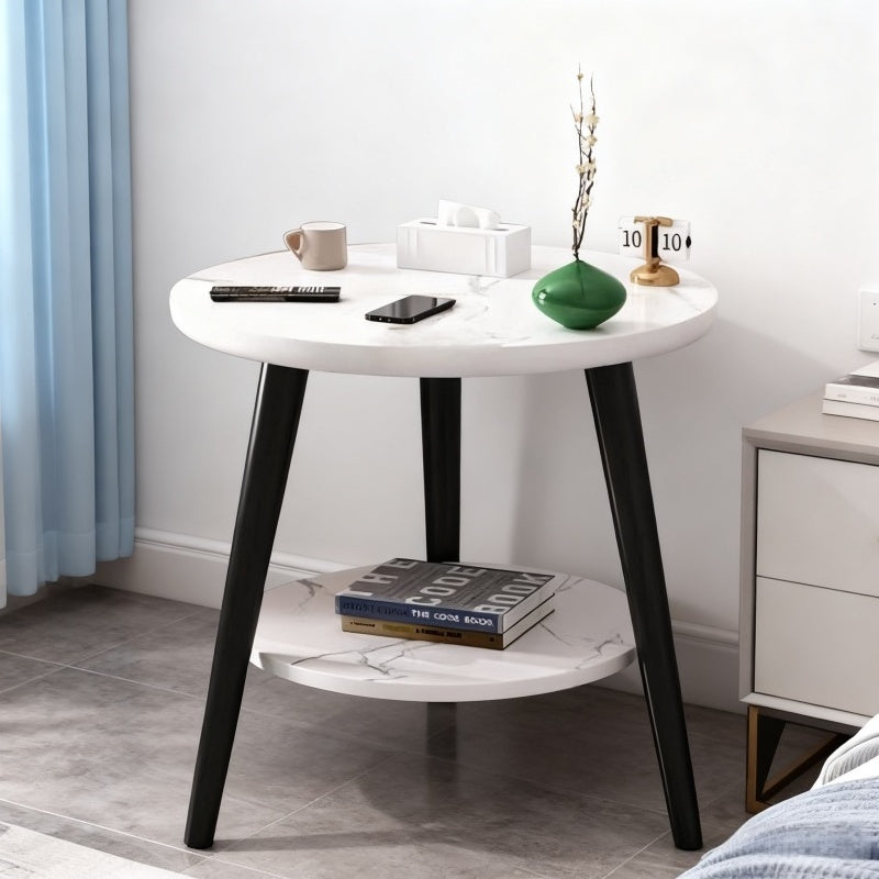 Bout de canapé rond à double plateau effet marbre