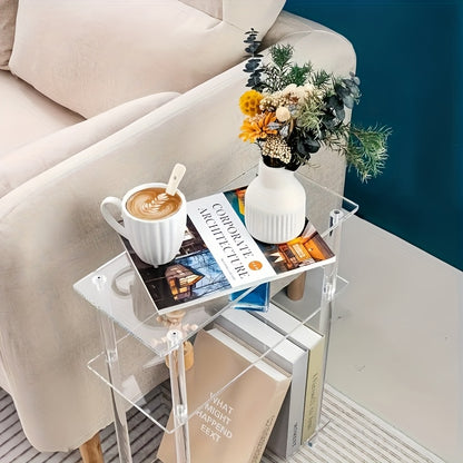 Bout de Canapé Transparent en Acrylique avec Étagères