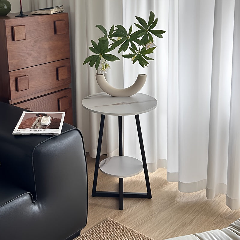 Bout de Canapé Rond 2 Niveaux Effet Marbre