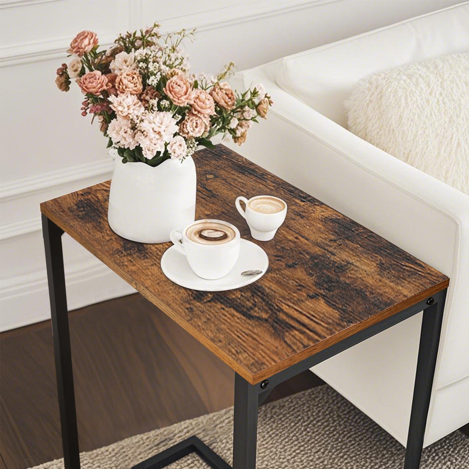 Bout de Canapé Industriel Bois et Métal Noir