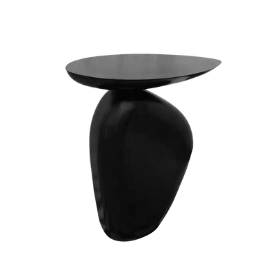 Bout de Canapé Design Noir avec Base Sculpturale Galet
