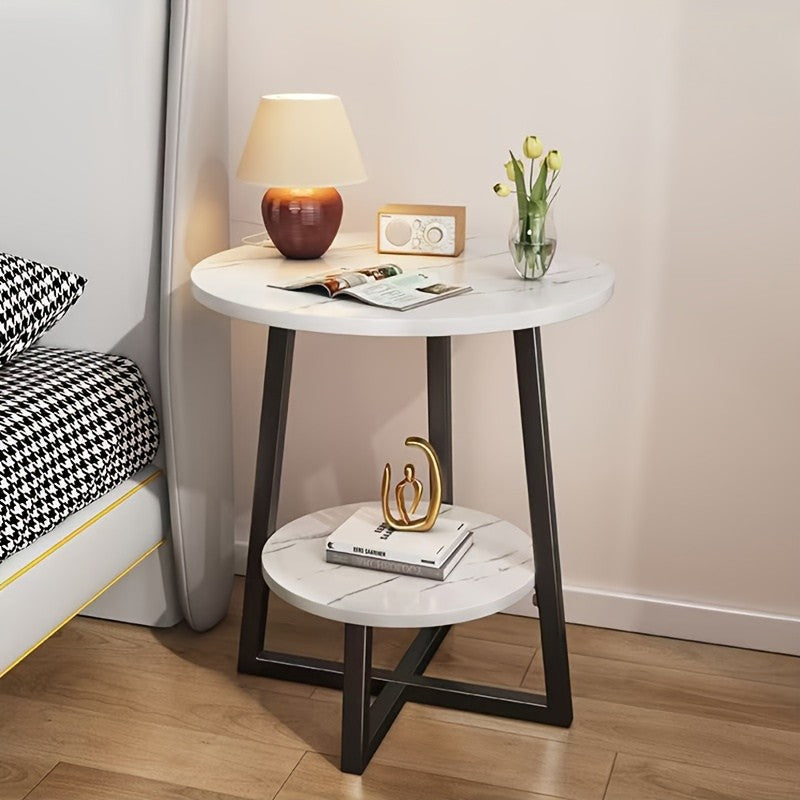 Bout de Canapé Rond 2 Niveaux Effet Marbre