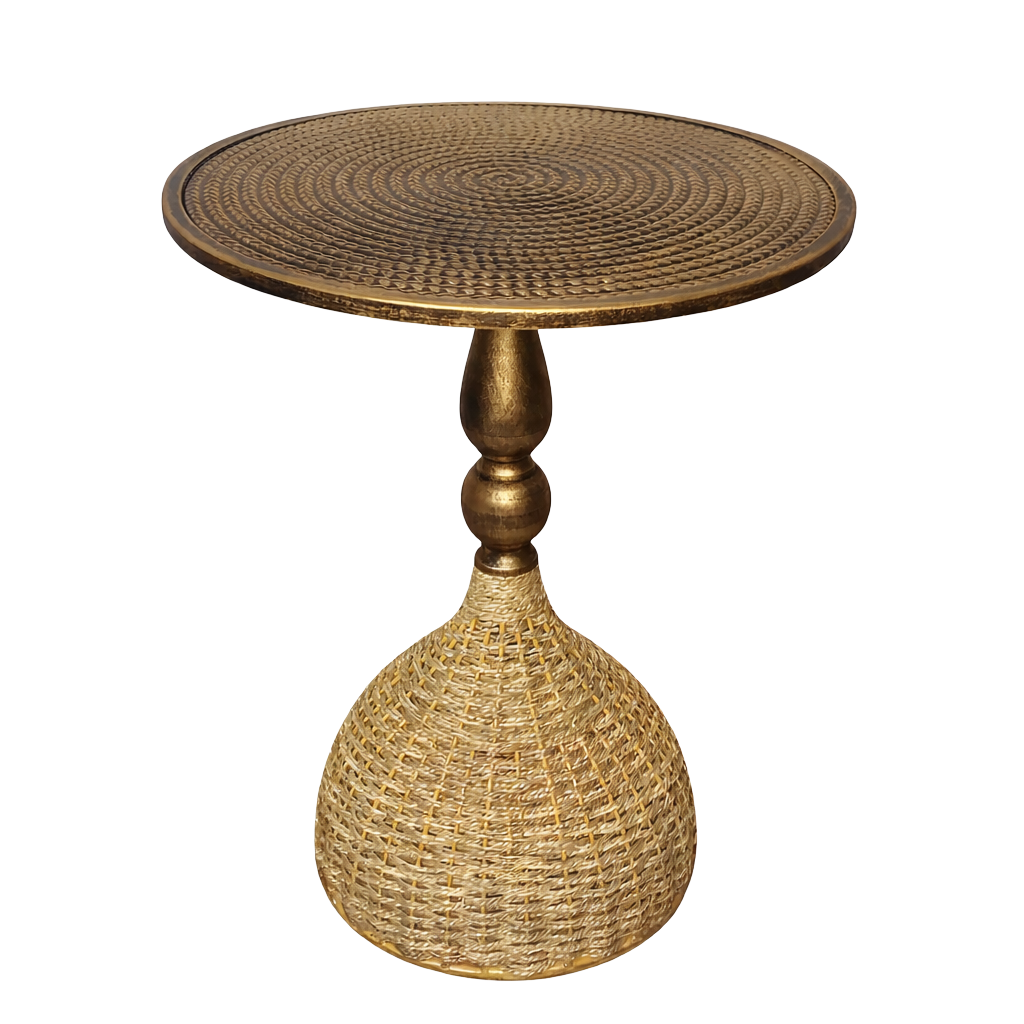 Guéridon Rotin et Fer au Style Bohème Artisanal