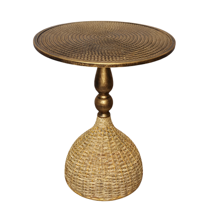 Guéridon Rotin et Fer au Style Bohème Artisanal