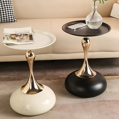 Bout de Canapé Rond avec Pied Doré Sculptural