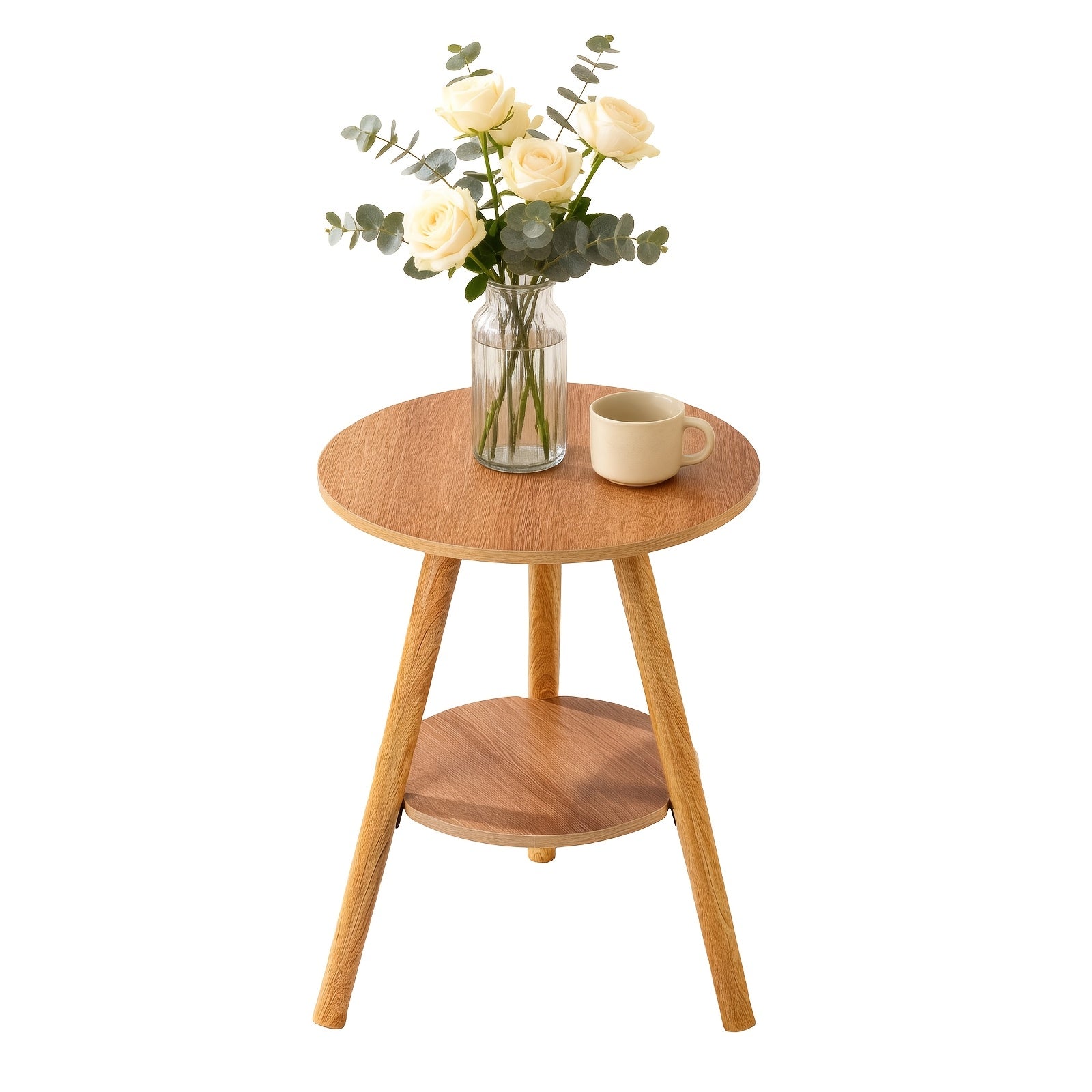 Bout de canapé rond en bois avec rangement deux niveaux