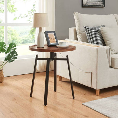 Bout de canapé rond en bois noyer et métal noir