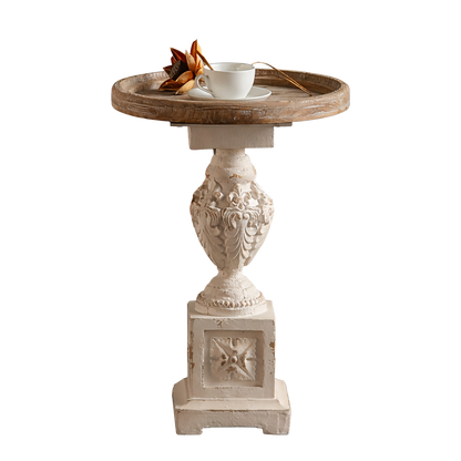 Guéridon Ancien Sculpté Patiné Blanc