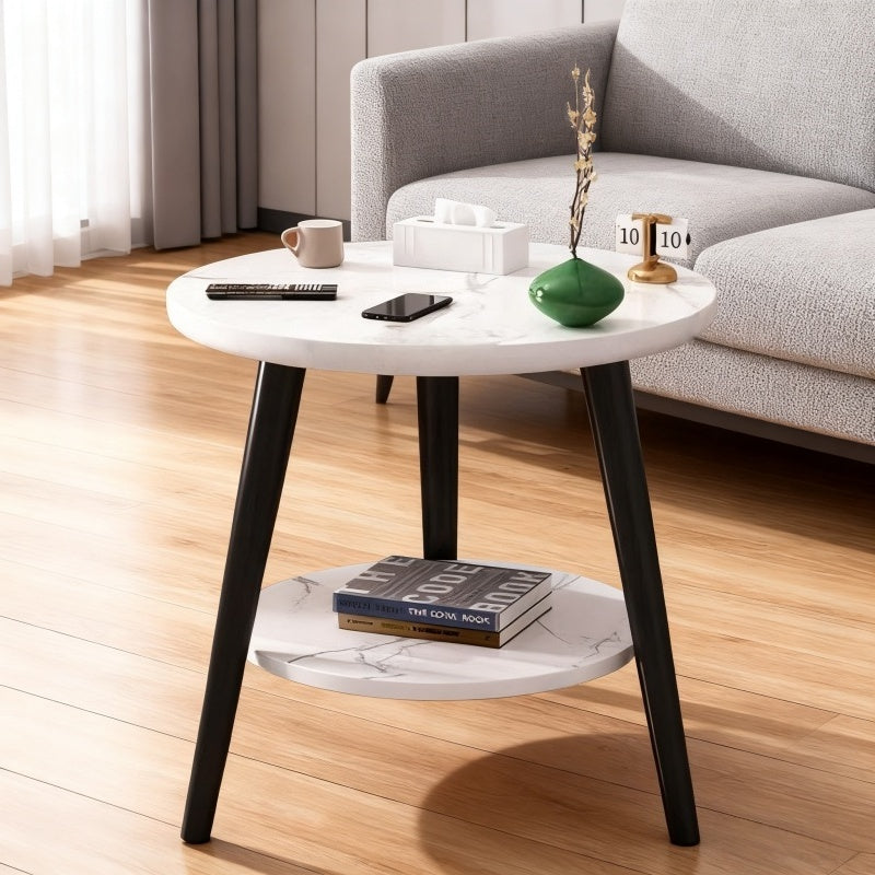 Bout de canapé rond à double plateau effet marbre