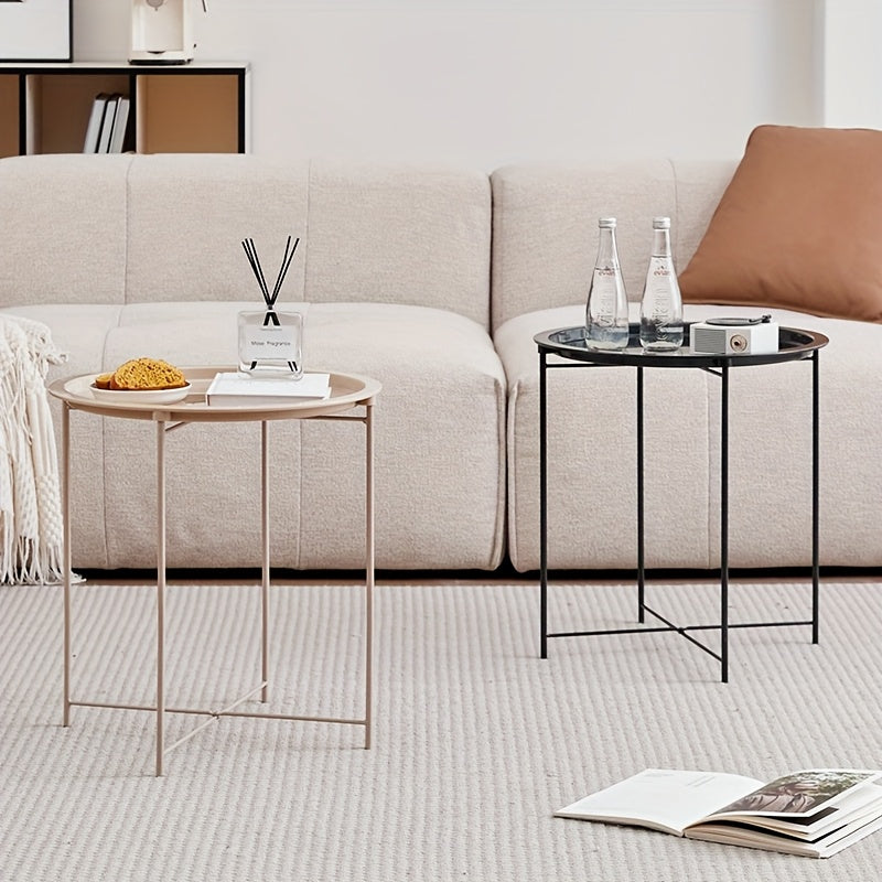 Bout de Canapé Rond Métal Plateau Amovible