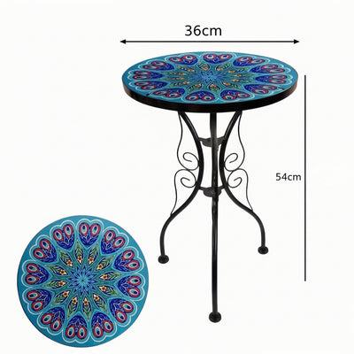 Guéridon en Fer Forgé avec Plateau Verre Mandala