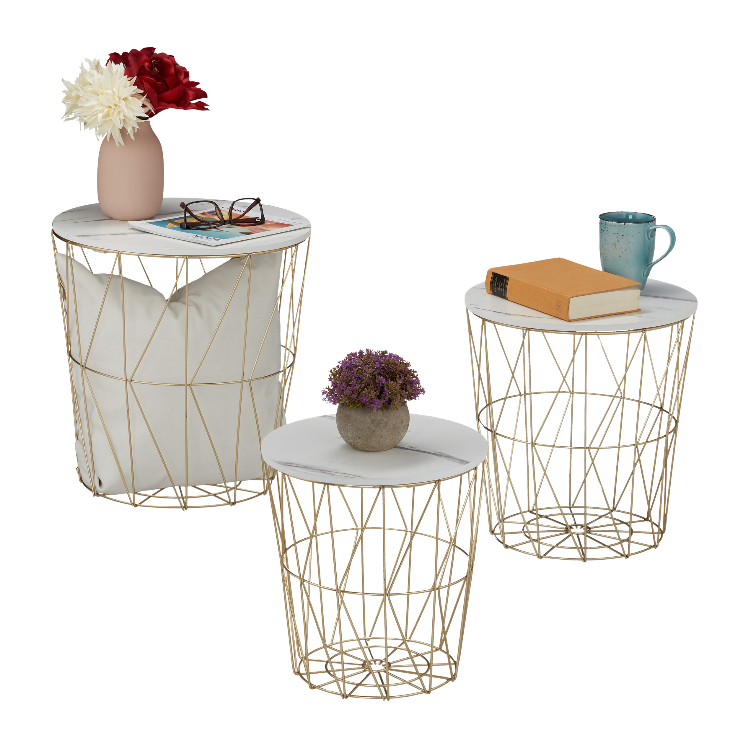 Bout de Canapé Gigogne Filaire Doré - Lot de 3