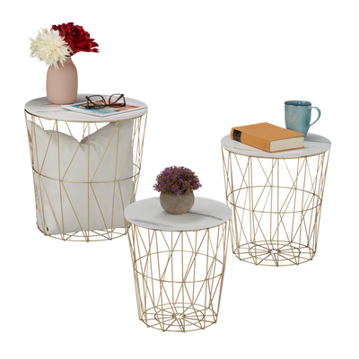 Bout de Canapé Gigogne Filaire Doré - Lot de 3
