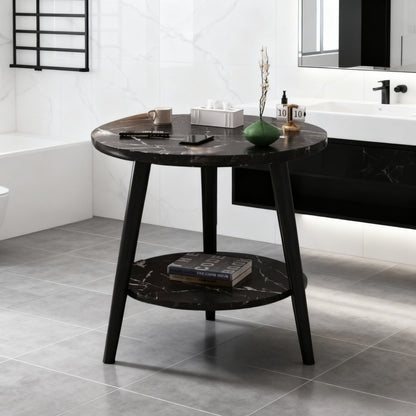 Bout de canapé rond à double plateau effet marbre