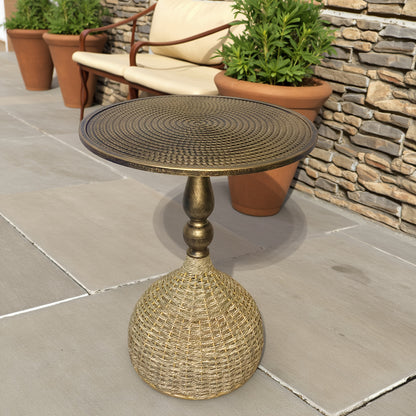 Guéridon Rotin et Fer au Style Bohème Artisanal