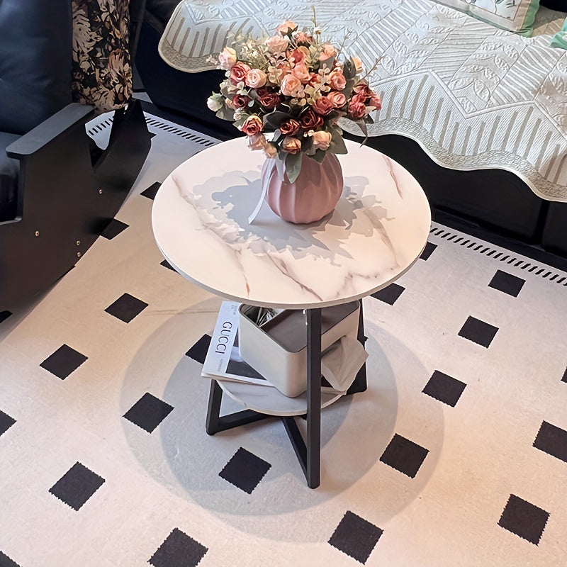 Bout de Canapé Rond 2 Niveaux Effet Marbre