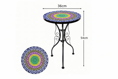 Guéridon en Fer Forgé avec Plateau Verre Mandala