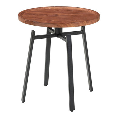 Bout de canapé rond en bois noyer et métal noir