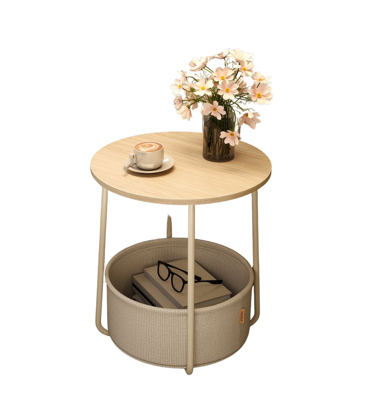 Bout de canapé rond avec panier de rangement