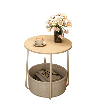 Bout de canapé rond avec panier de rangement