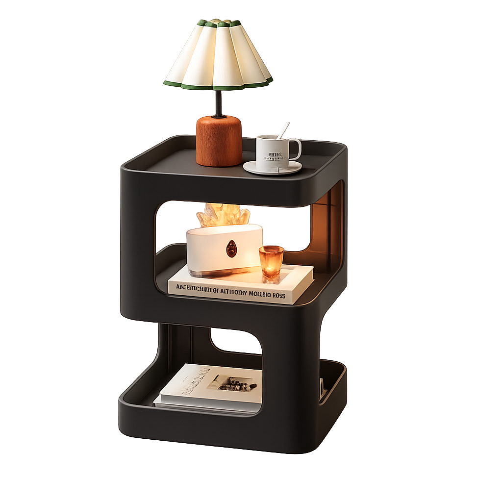 Bout de Canapé Moderne Carré avec Rangement 3 Niveaux