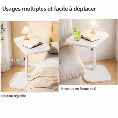Bout de Canapé Réglable en Hauteur avec Plateau Rotatif
