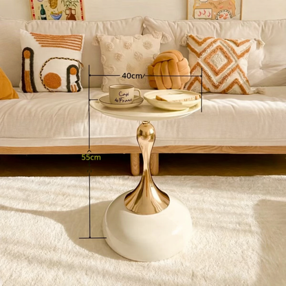 Bout de Canapé Rond avec Pied Doré Sculptural